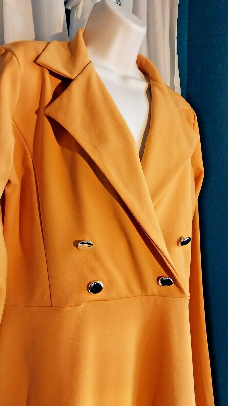 New Boohoo Sz 10 Tall Yellow Lapel Neck Double Breasted Blazer Fall Dress - Picture 4 of 7